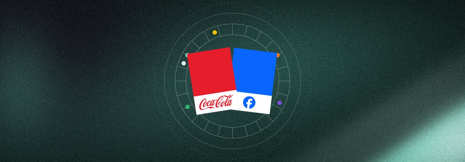 Barevné vzorníky s logy Coca-Cola a Facebook