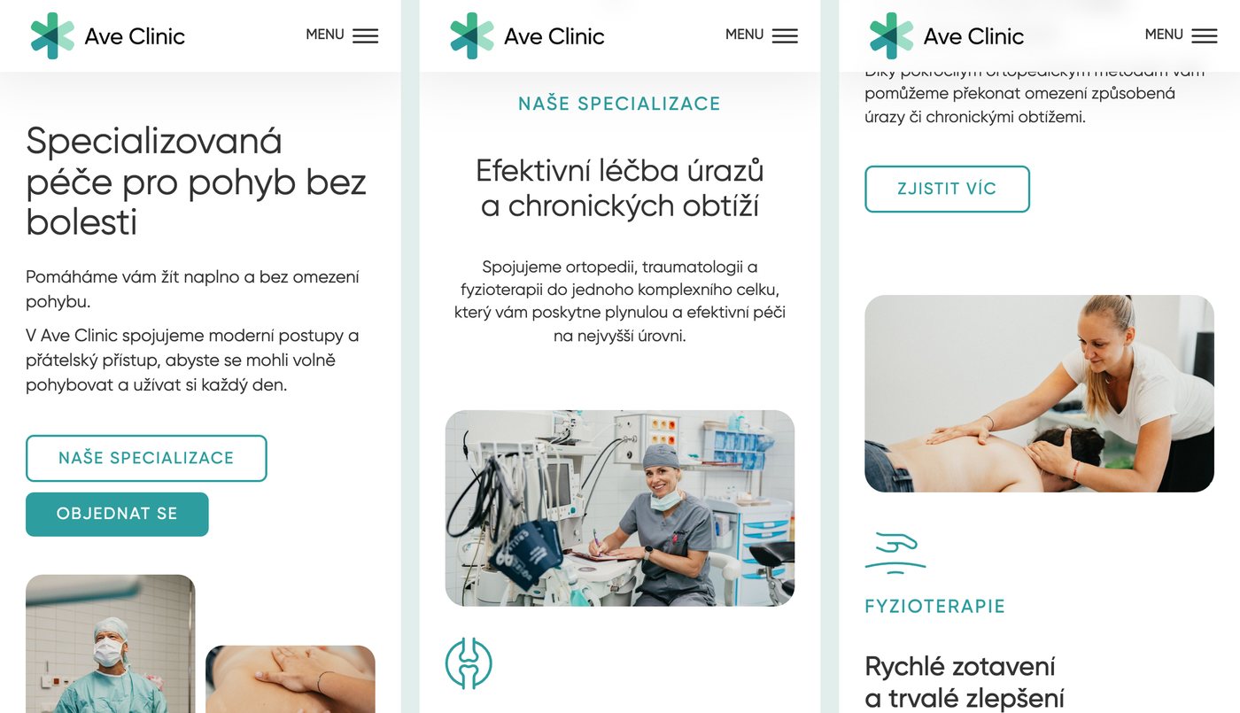Web AVE Clinic na mobilu