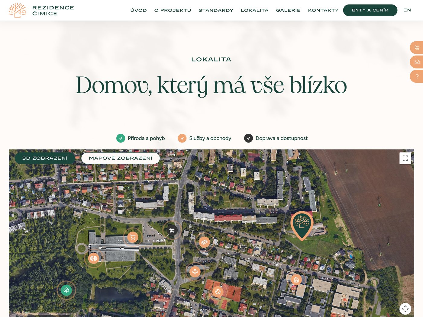 Mapa okolí s leteckým pohledem