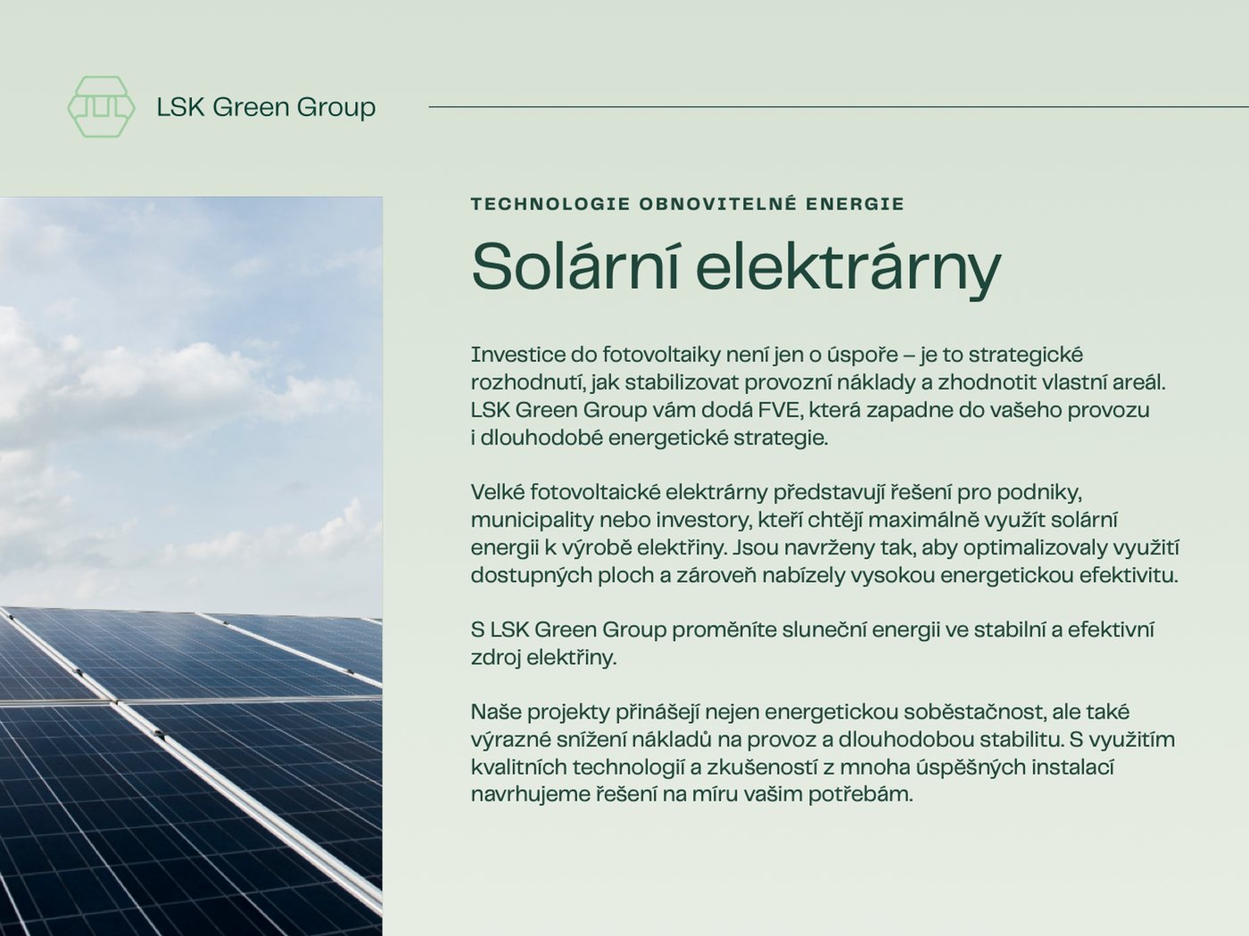 Strana brožury o solárních elektrárnách