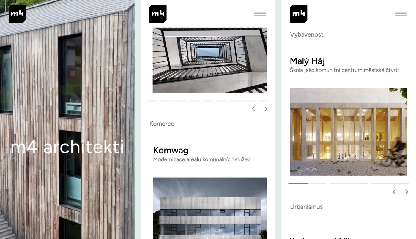Web m4 architekti na mobilu