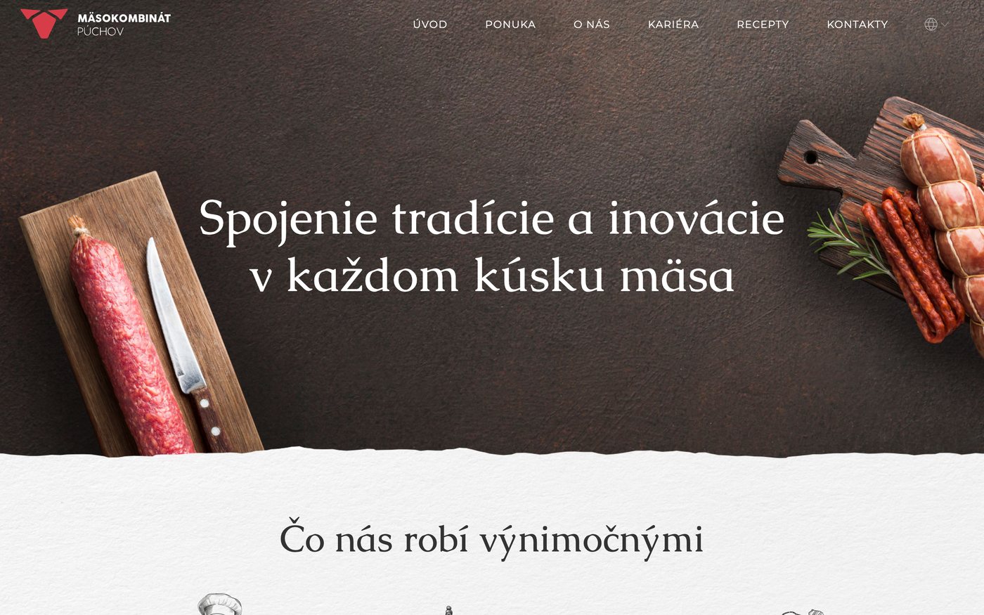 Úvodní stránka webu Mäsokombinátu Púchov
