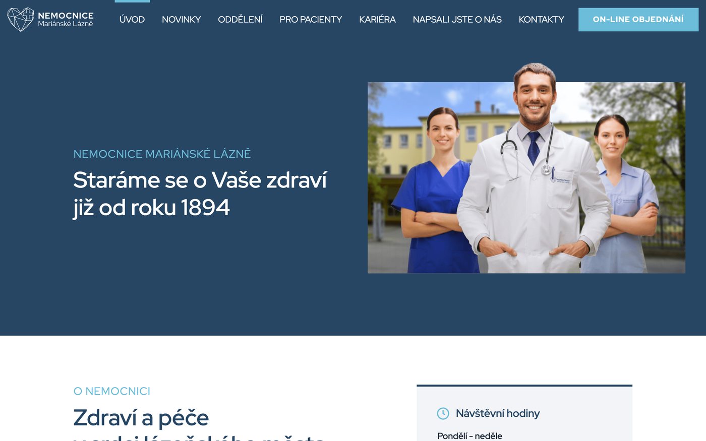 Úvodní stránka webu Nemocnice Mariánské Lázně