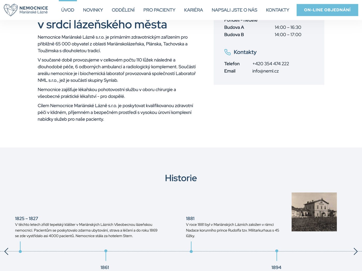 O nemocnici, návštěvní hodiny a historie