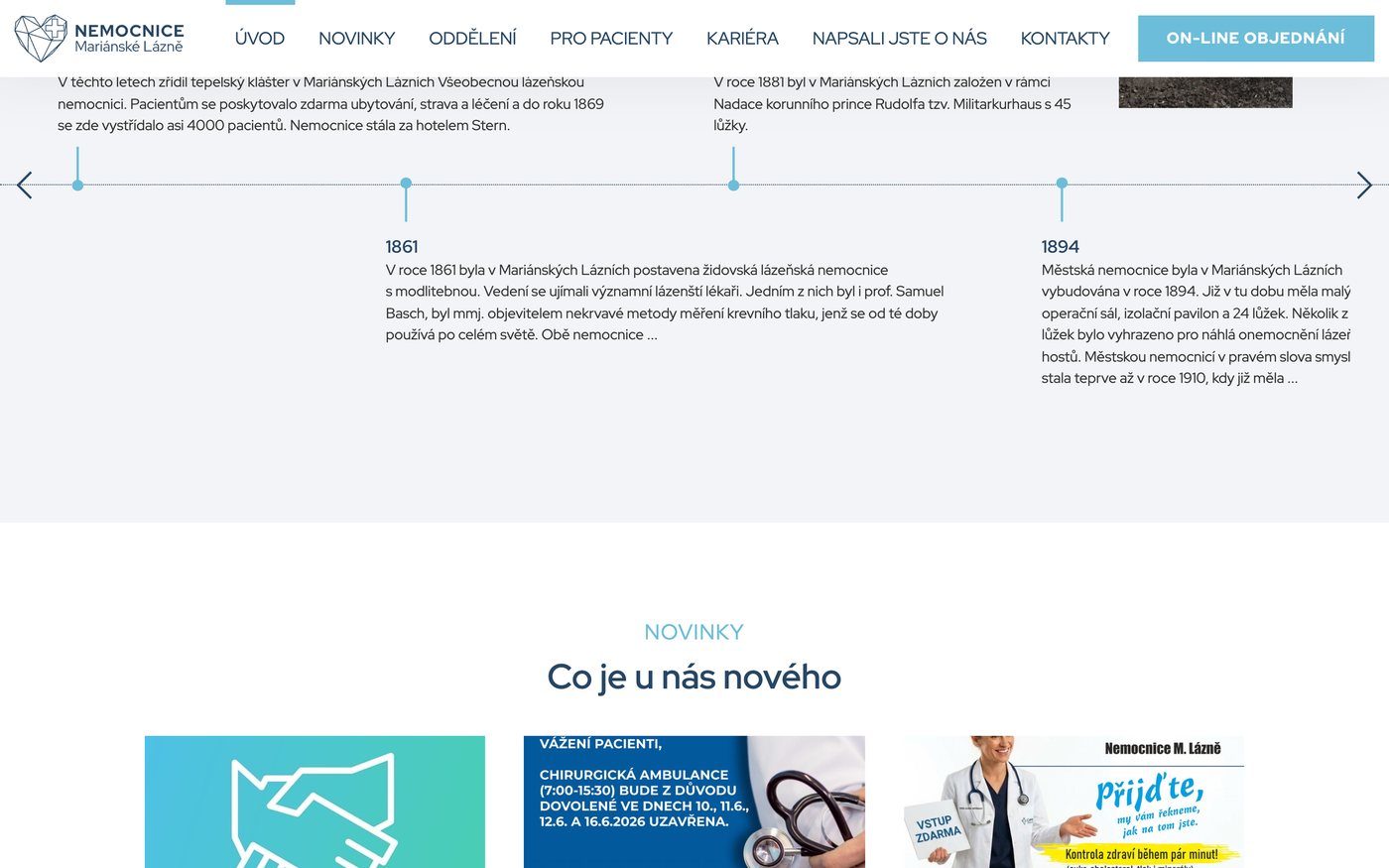 Časová osa historie nemocnice a novinky