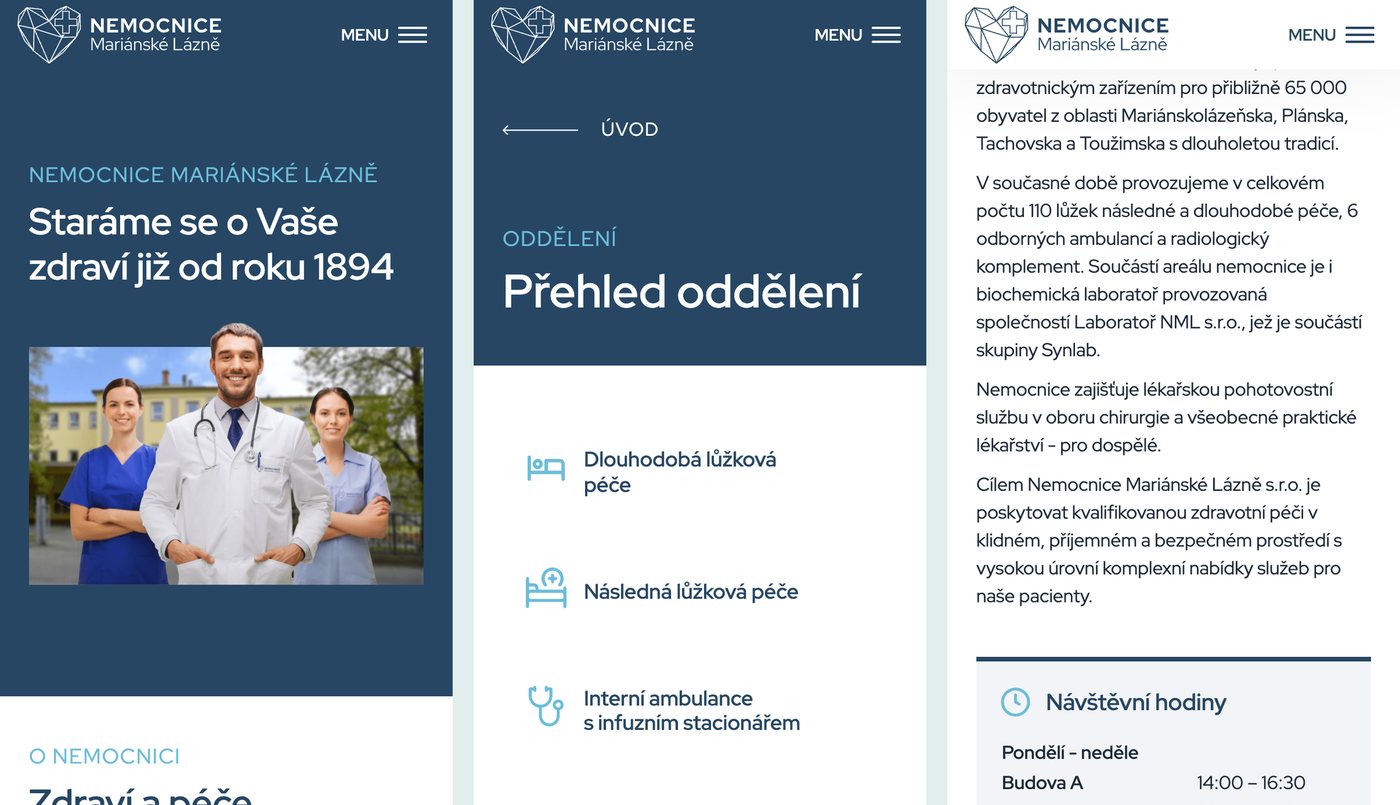 Web Nemocnice Mariánské Lázně na mobilu