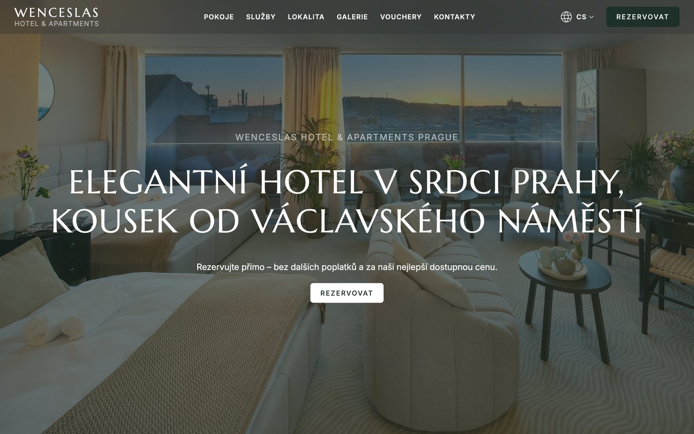 Úvodní stránka webu Wenceslas Hotel & Apartments