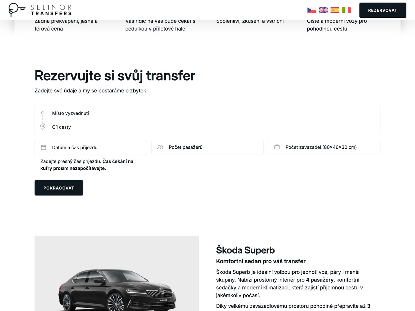Formulář rezervace transferu