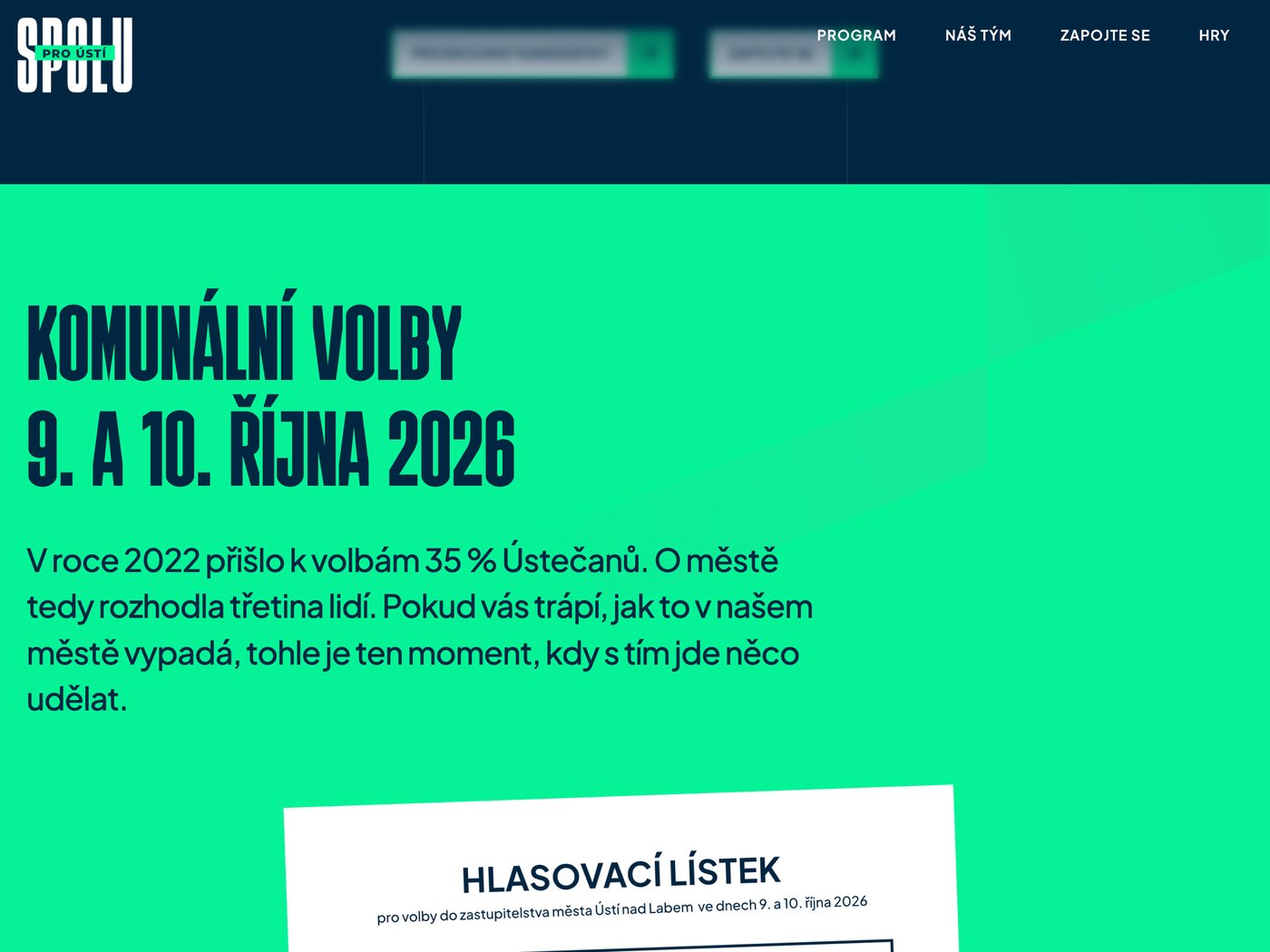 Zelená sekce s výzvou k volbám