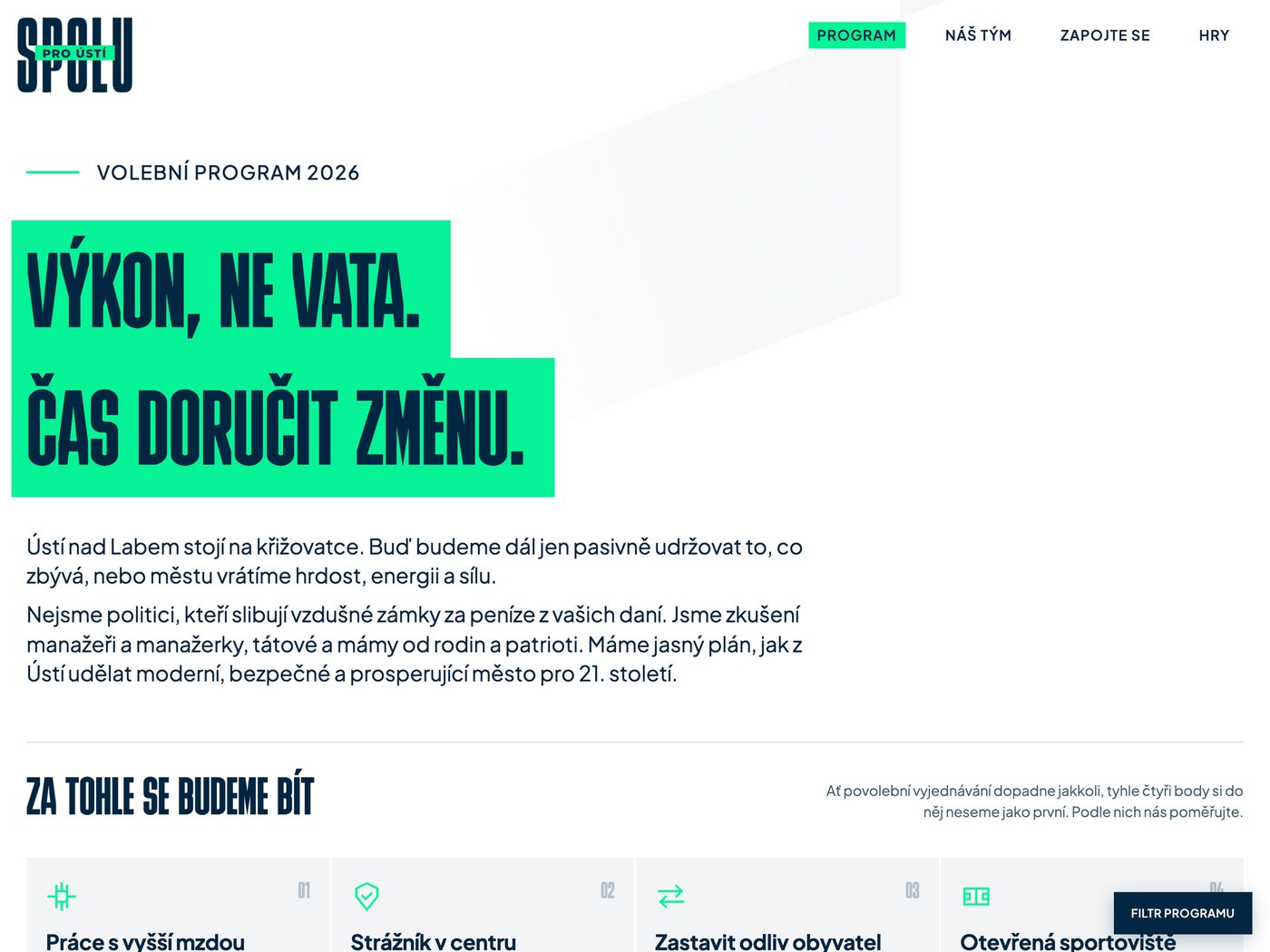Úvod programu se zeleným zvýrazněním