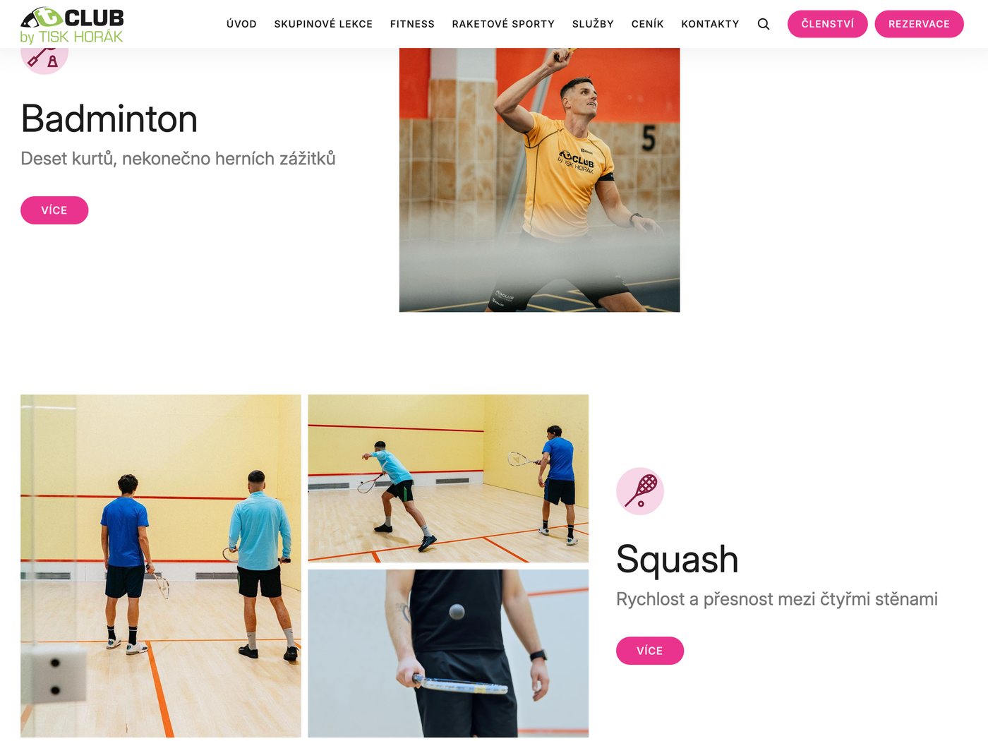 Stránka raketových sportů s badmintonem a squashem