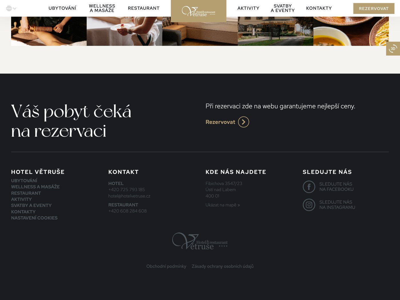 Patička webu s garancí nejlepší ceny a tlačítkem Rezervovat