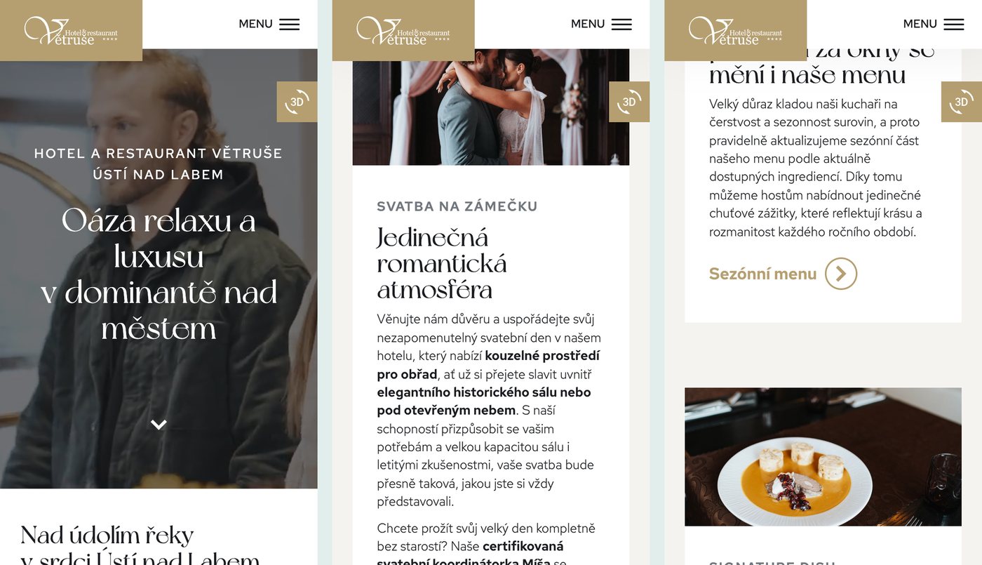 Web Hotelu Větruše na mobilu